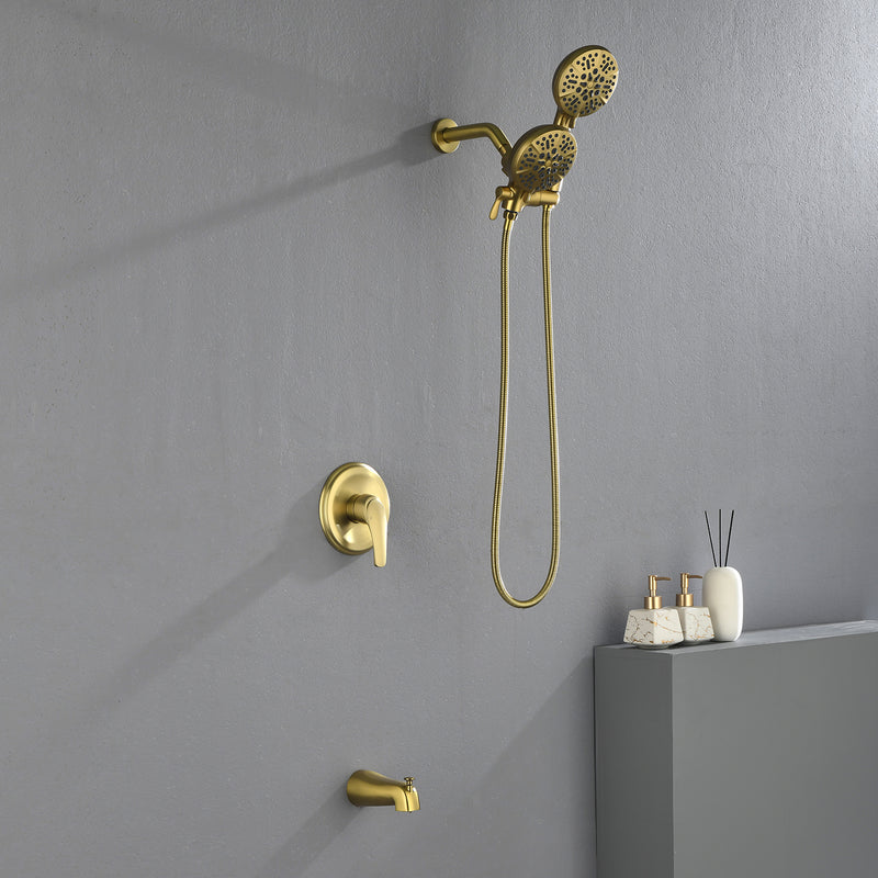 Shower Faucets Sets Complete with Tub Spout & Valve, 7 Modes Dual 2-in-1 High Pressure Rain & Handheld Shower Head System with 3-Way Water Diverter & Shower Trim Kit