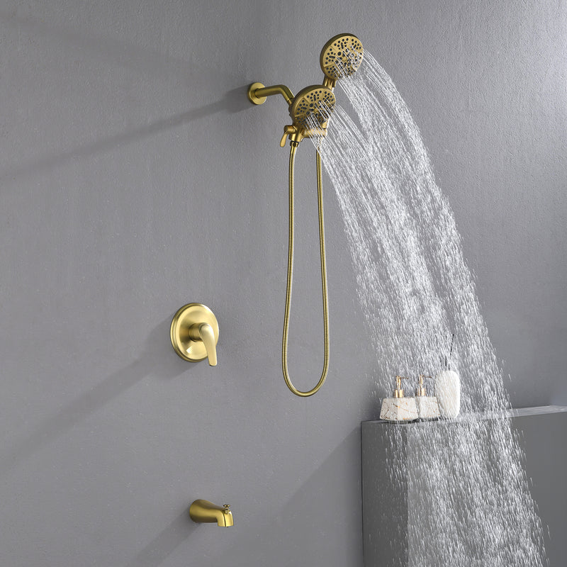 Shower Faucets Sets Complete with Tub Spout & Valve, 7 Modes Dual 2-in-1 High Pressure Rain & Handheld Shower Head System with 3-Way Water Diverter & Shower Trim Kit
