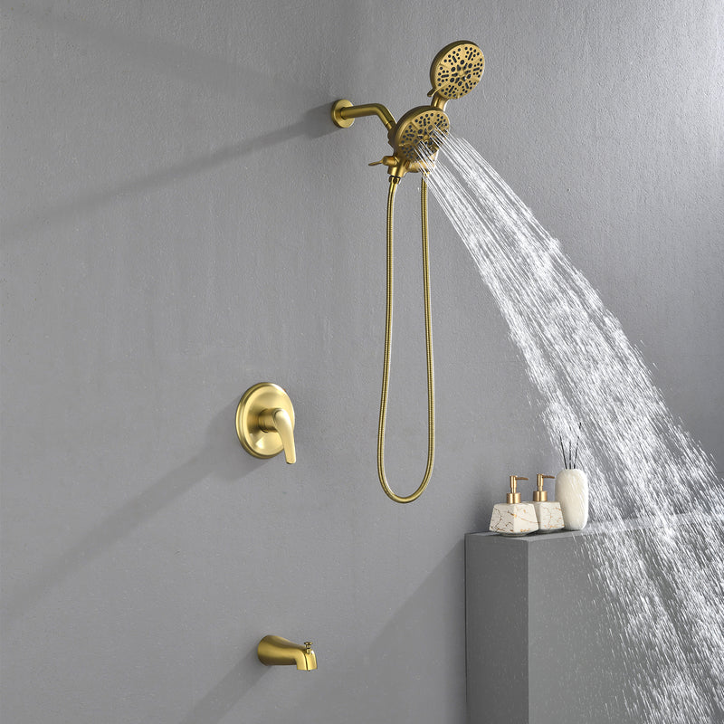Shower Faucets Sets Complete with Tub Spout & Valve, 7 Modes Dual 2-in-1 High Pressure Rain & Handheld Shower Head System with 3-Way Water Diverter & Shower Trim Kit