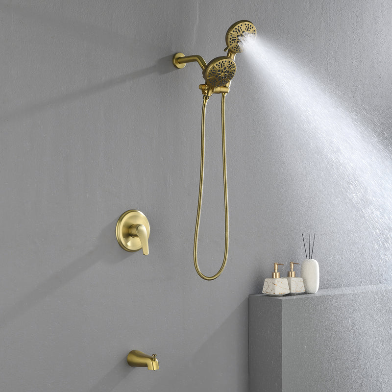 Shower Faucets Sets Complete with Tub Spout & Valve, 7 Modes Dual 2-in-1 High Pressure Rain & Handheld Shower Head System with 3-Way Water Diverter & Shower Trim Kit