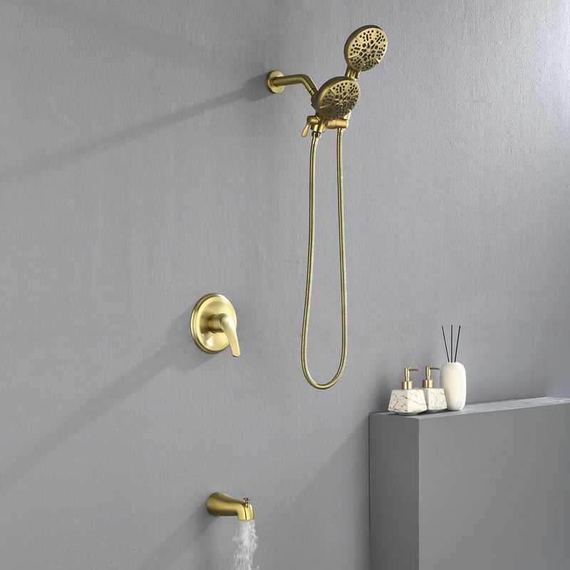 Shower Faucets Sets Complete with Tub Spout & Valve, 7 Modes Dual 2-in-1 High Pressure Rain & Handheld Shower Head System with 3-Way Water Diverter & Shower Trim Kit