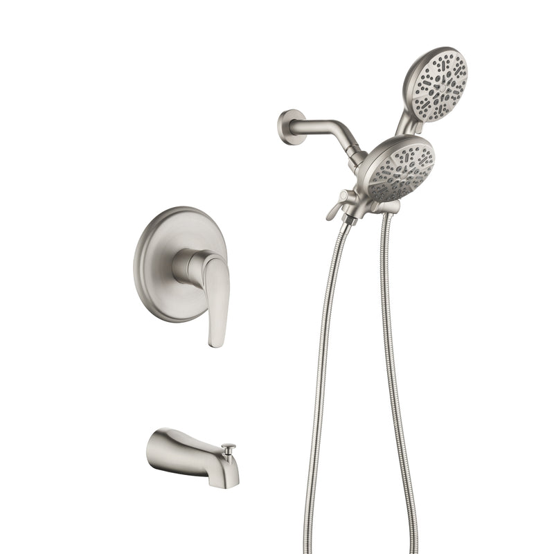 Shower Faucets Sets Complete with Tub Spout & Valve, 7 Modes Dual 2-in-1 High Pressure Rain & Handheld Shower Head System with 3-Way Water Diverter & Shower Trim Kit