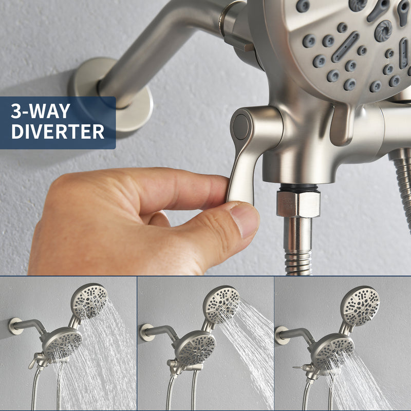 Shower Faucets Sets Complete with Tub Spout & Valve, 7 Modes Dual 2-in-1 High Pressure Rain & Handheld Shower Head System with 3-Way Water Diverter & Shower Trim Kit