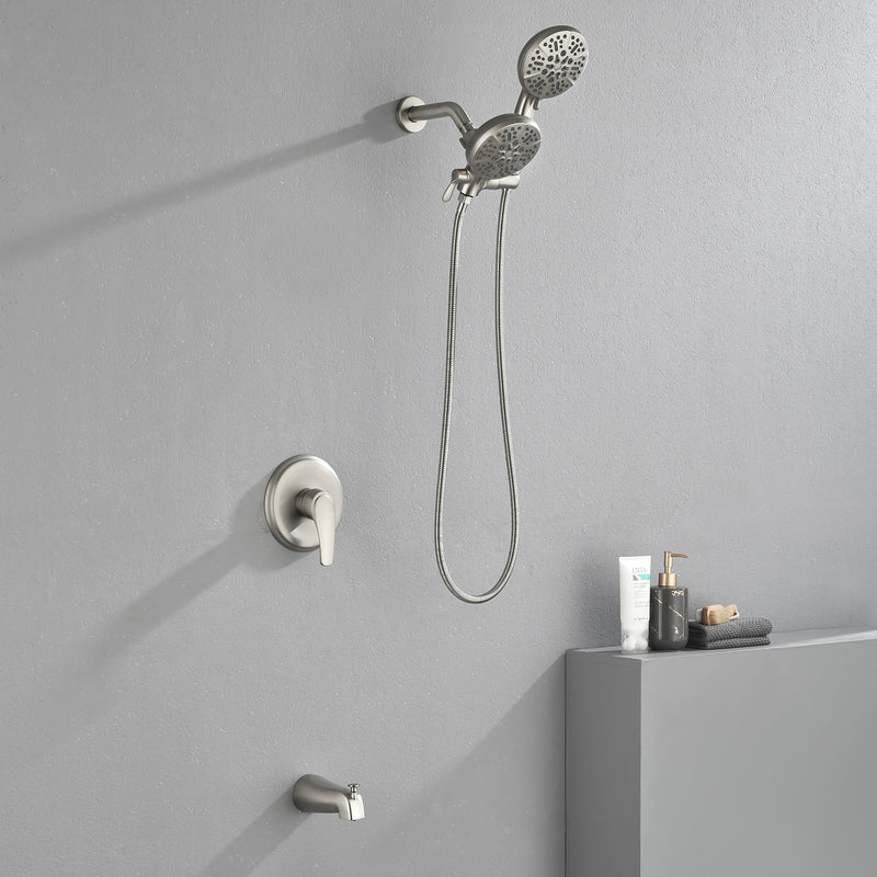 Shower Faucets Sets Complete with Tub Spout & Valve, 7 Modes Dual 2-in-1 High Pressure Rain & Handheld Shower Head System with 3-Way Water Diverter & Shower Trim Kit