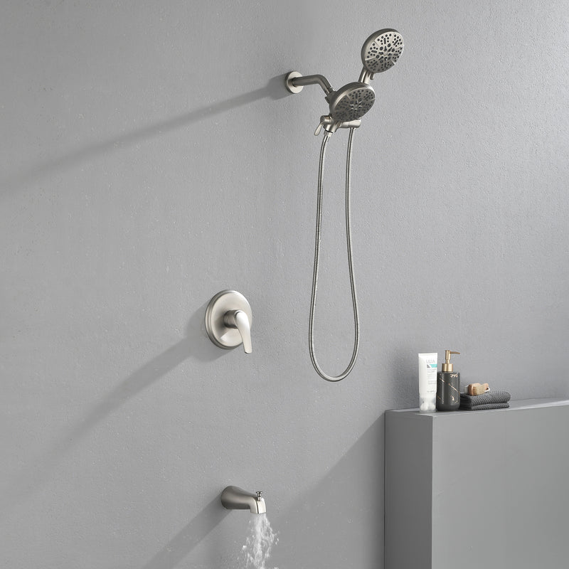 Shower Faucets Sets Complete with Tub Spout & Valve, 7 Modes Dual 2-in-1 High Pressure Rain & Handheld Shower Head System with 3-Way Water Diverter & Shower Trim Kit