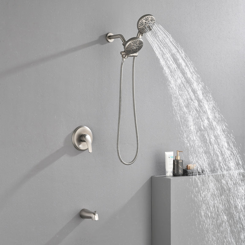 Shower Faucets Sets Complete with Tub Spout & Valve, 7 Modes Dual 2-in-1 High Pressure Rain & Handheld Shower Head System with 3-Way Water Diverter & Shower Trim Kit