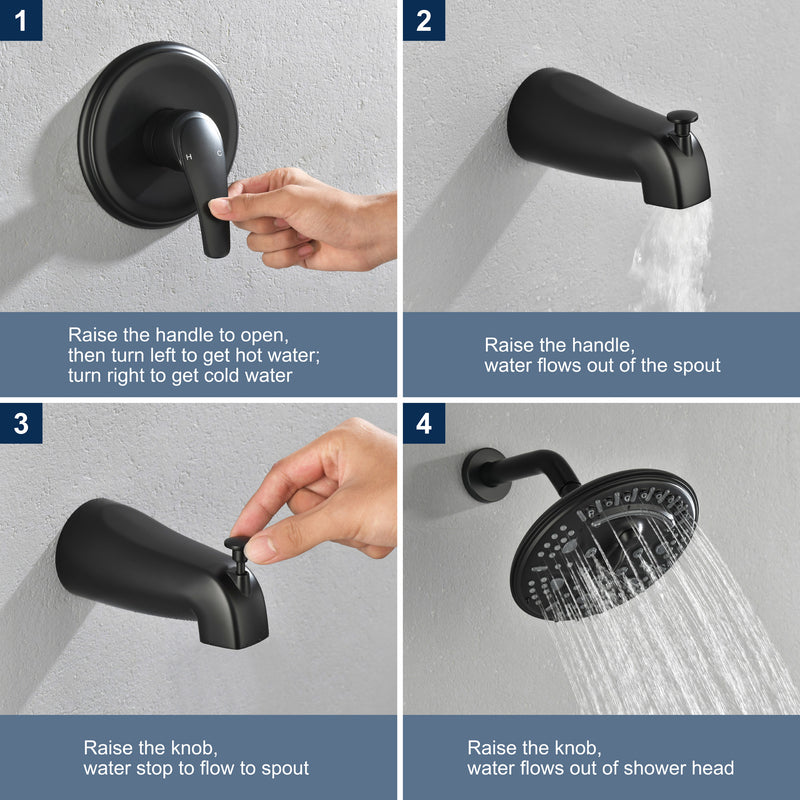 Tub and Shower Trim Kit with 8 Inches 6-mode Shower Head, Wall Mounted Rainfall Shower Combo Set with Diverter Tub Spout