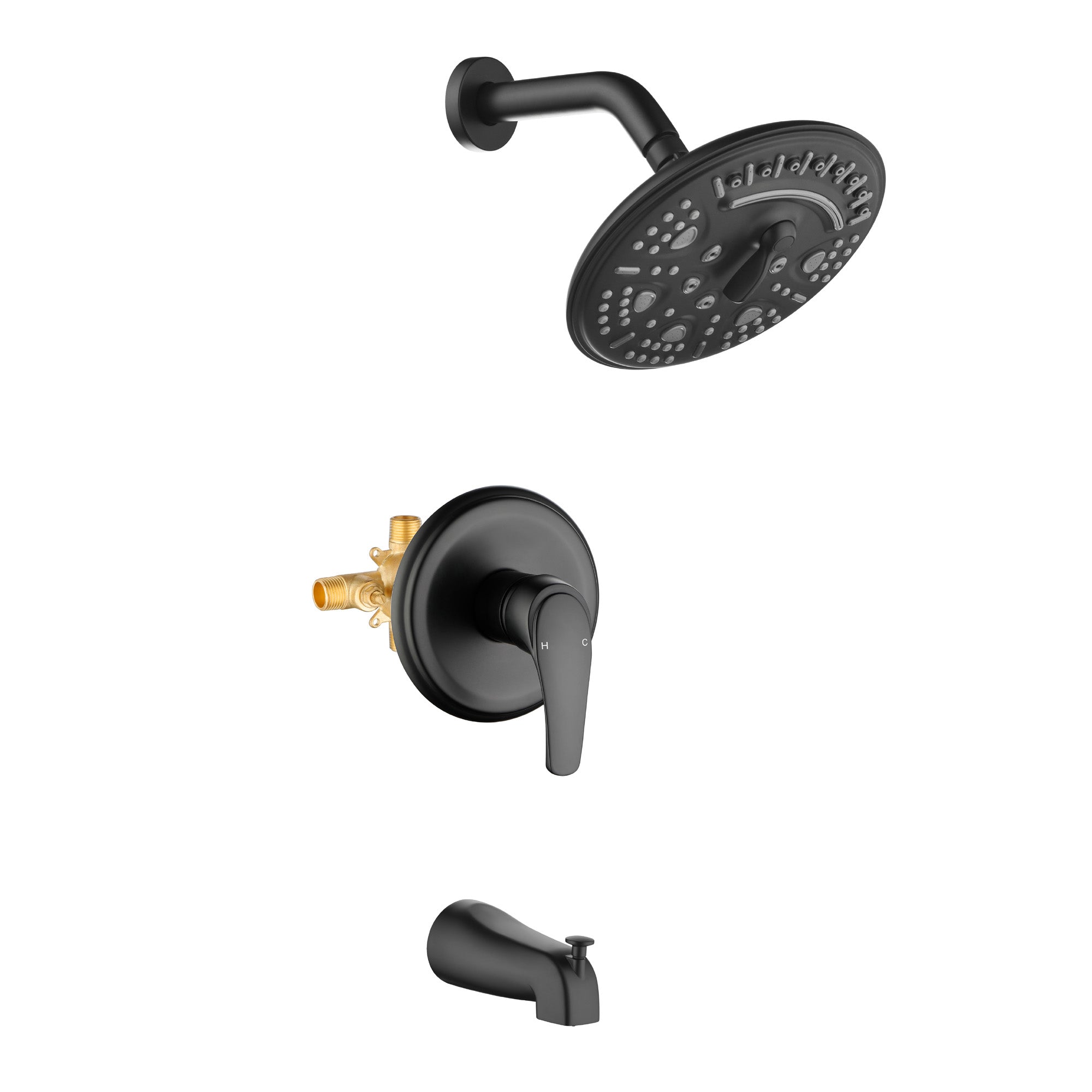 Matte Black Wall Mounted Shower with 8 inch Rainfall Shower Head - Round Shower