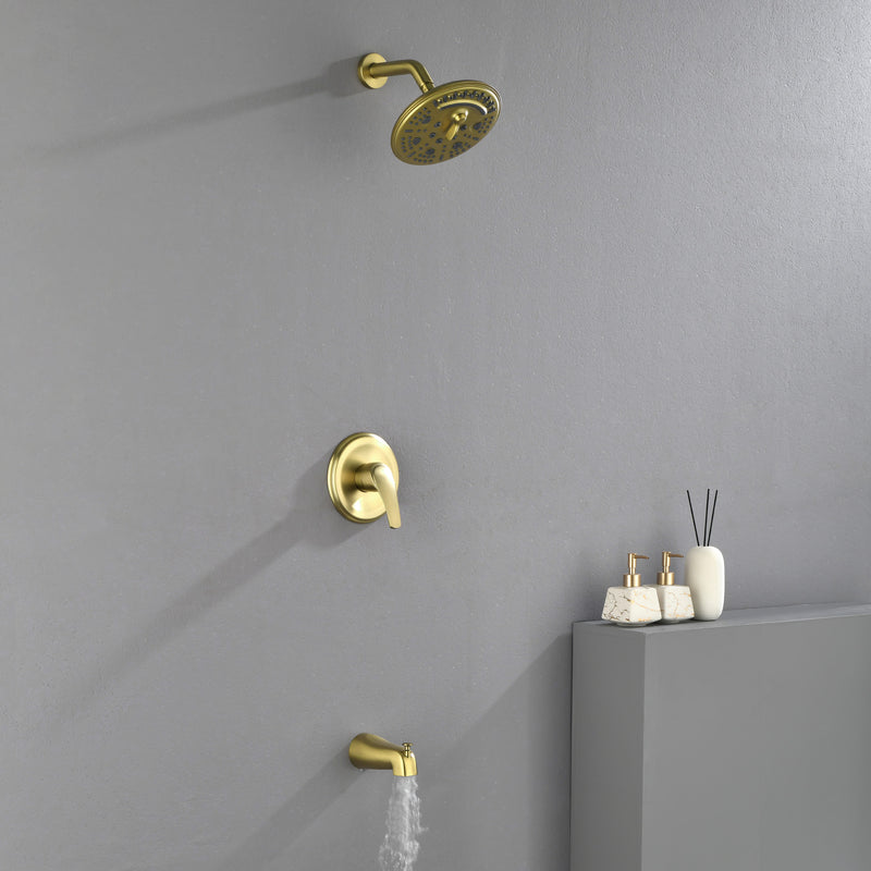 Tub and Shower Trim Kit with 8 Inches 6-mode Shower Head, Wall Mounted Rainfall Shower Combo Set with Diverter Tub Spout