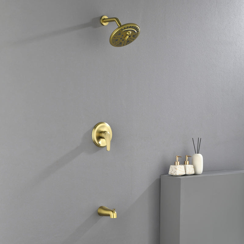 Tub and Shower Trim Kit with 8 Inches 6-mode Shower Head, Wall Mounted Rainfall Shower Combo Set with Diverter Tub Spout