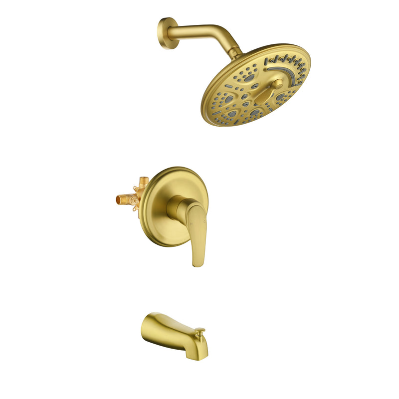 Tub and Shower Trim Kit with 8 Inches 6-mode Shower Head, Wall Mounted Rainfall Shower Combo Set with Diverter Tub Spout