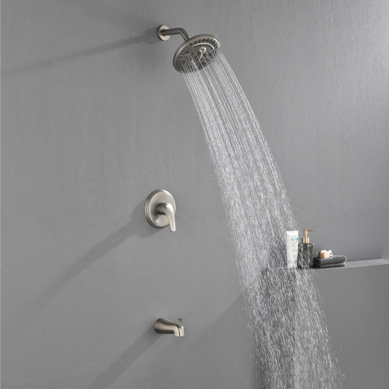 Tub and Shower Trim Kit with 8 Inches 6-mode Shower Head, Wall Mounted Rainfall Shower Combo Set with Diverter Tub Spout