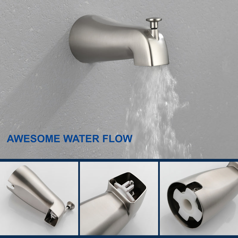 Tub and Shower Trim Kit with 8 Inches 6-mode Shower Head, Wall Mounted Rainfall Shower Combo Set with Diverter Tub Spout