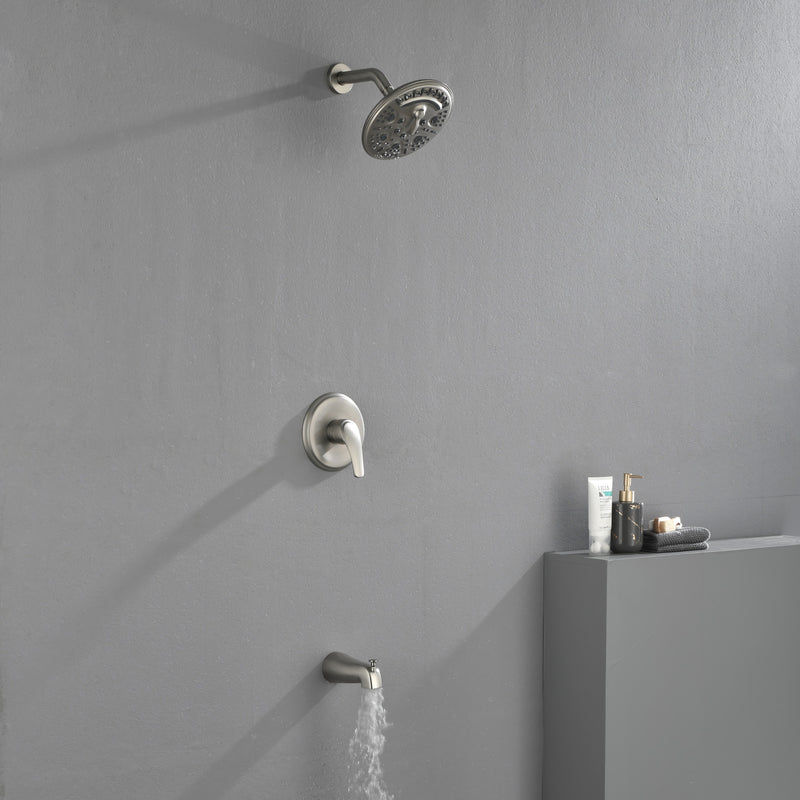 Tub and Shower Trim Kit with 8 Inches 6-mode Shower Head, Wall Mounted Rainfall Shower Combo Set with Diverter Tub Spout