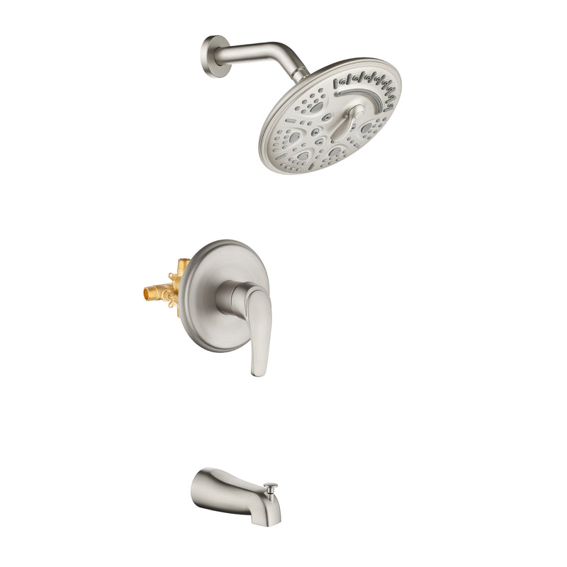 Tub and Shower Trim Kit with 8 Inches 6-mode Shower Head, Wall Mounted Rainfall Shower Combo Set with Diverter Tub Spout