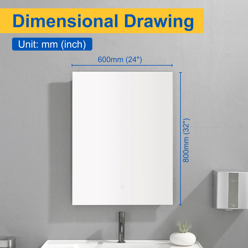 LED Bathroom Mirror 24"*32" Lighted Vanity Makeup Mirror with Front Light, Wall Mounted Dimmable Mirrors with Anti-Fog, Memory Function (Horizontal/Vertical)