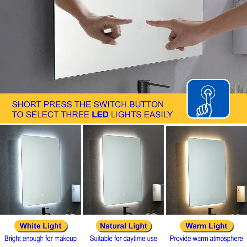 LED Bathroom Mirror 24"*32" Lighted Vanity Makeup Mirror with Front Light, Wall Mounted Dimmable Mirrors with Anti-Fog, Memory Function (Horizontal/Vertical)